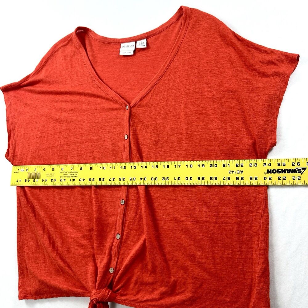 Rachel Zoe Linen Top Womens 2X Orange Red Blouse Tie Front Button Up Colorful - Picture 6 of 10